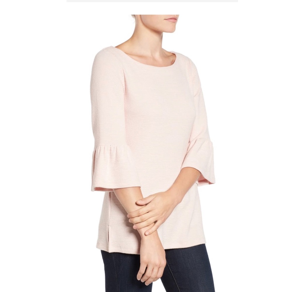 PLEIONE Stripe Knit Bell Sleeve Top